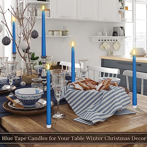 Image of Macarrie 24 Packs Flameless Taper Candles Battery Operated Fake 11 Inch Long Candlelight LED Flameless Candlesticks Flickering Tapered for Summer Fall Wedding(Blue)