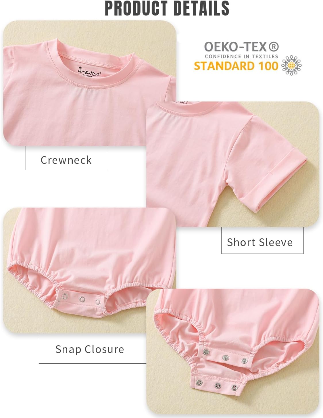Jimonda Baby Boy Girl Bubble Romper Solid Color Bodysuit Short Sleeve Organic Cotton T-Shirt - Image 3