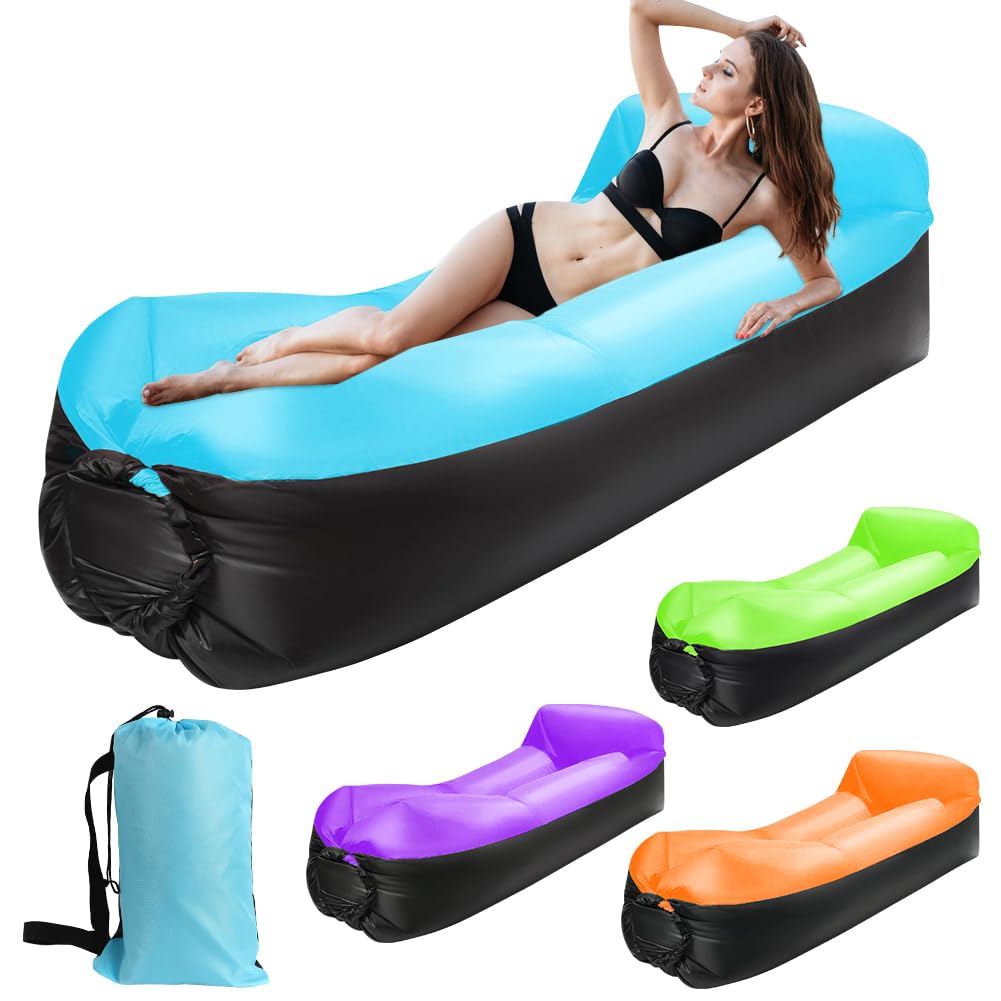 Gohytal Aufblasbares Sofa, 230×70cm Wasserdichtes Luftsofa Outdoor Tragbares Aufblasbar Luft Sofa Couch Air Lounger mit Portable Paket für Camping Urlaub Schwimmbad Strandparties Hinterhof, Blau