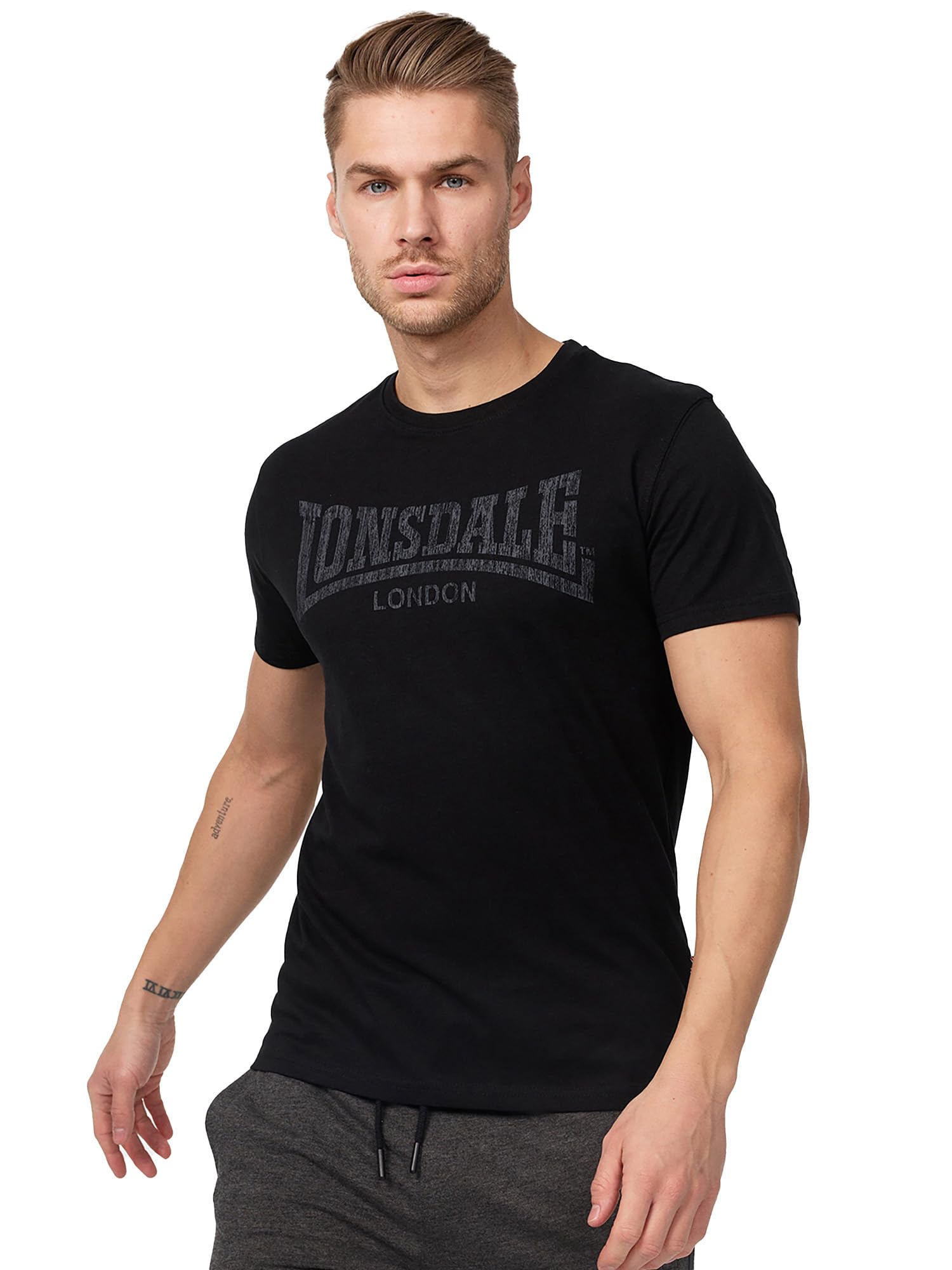 Lonsdale Men's Kai Logo T-Shirt, Black, XXXXX-Large