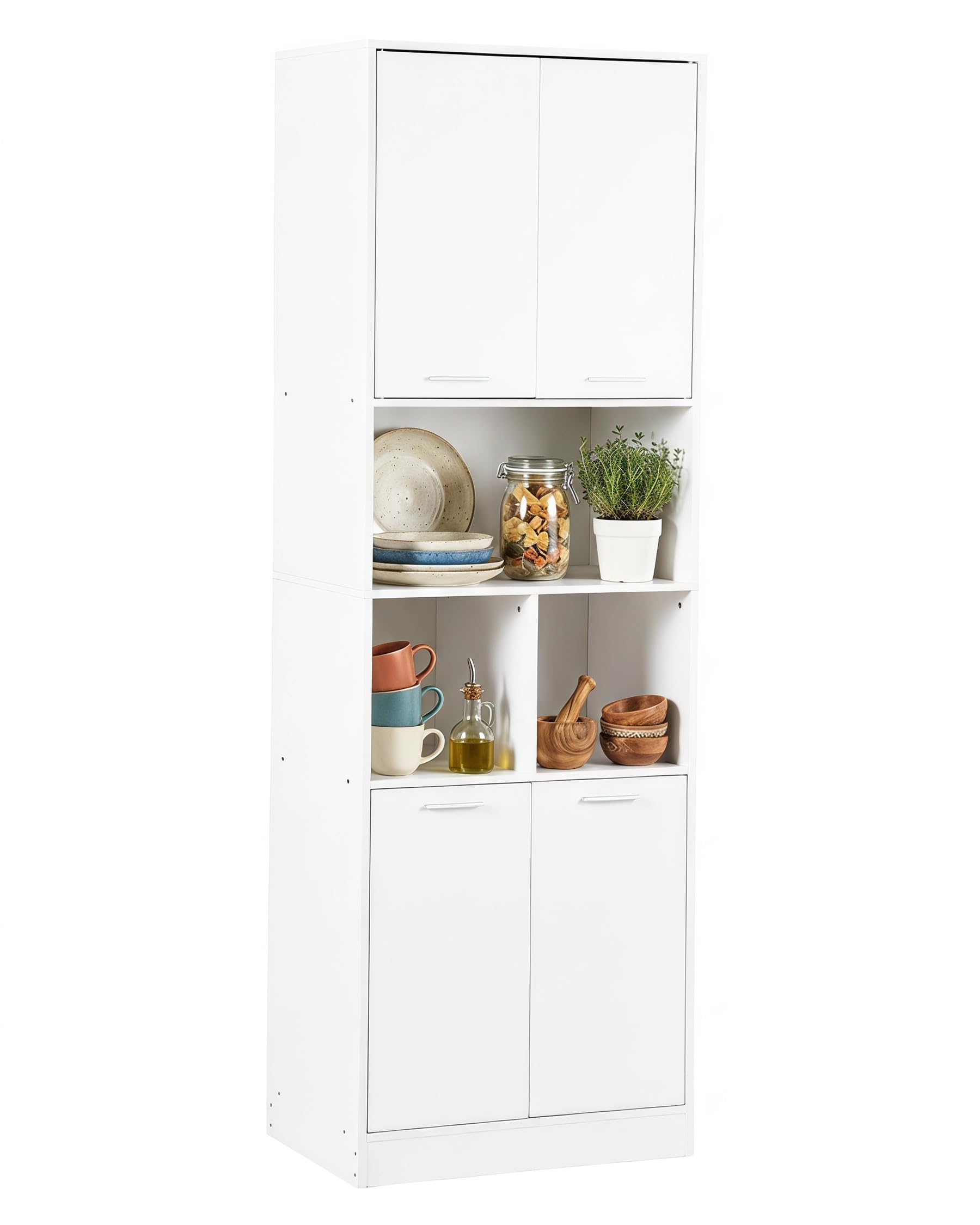 Meuble Cuisine 60x40x180.5cm Armoire Rangement Avec Étagères Réglables Buffet Colonne pour Cuisine Salon Salle de Bain Blanc