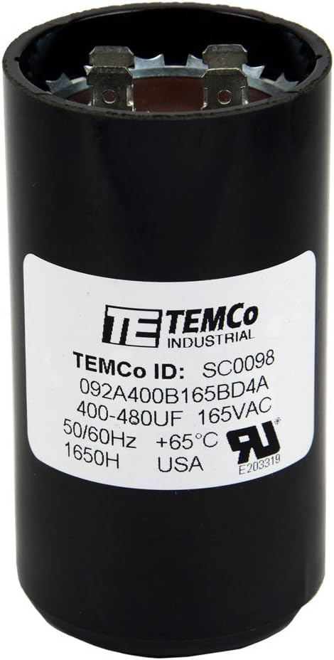 5 Pack TEMCo 400-480 uF MFD CD60 Start Capacitor 165V AC Round | 50/60 Hz Motor Start Capacitor for HVAC, Compressor, Pump