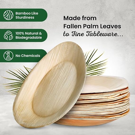 ECO Leaf | 25 Pack Oval Disposable Palm Leaf Plates | Compostable | Eco Friendly | Biodegradable | Picnic, Wedding Party Dinnerware| Like Wooden Bamboo Plates | Oval Large - 10(24cm)