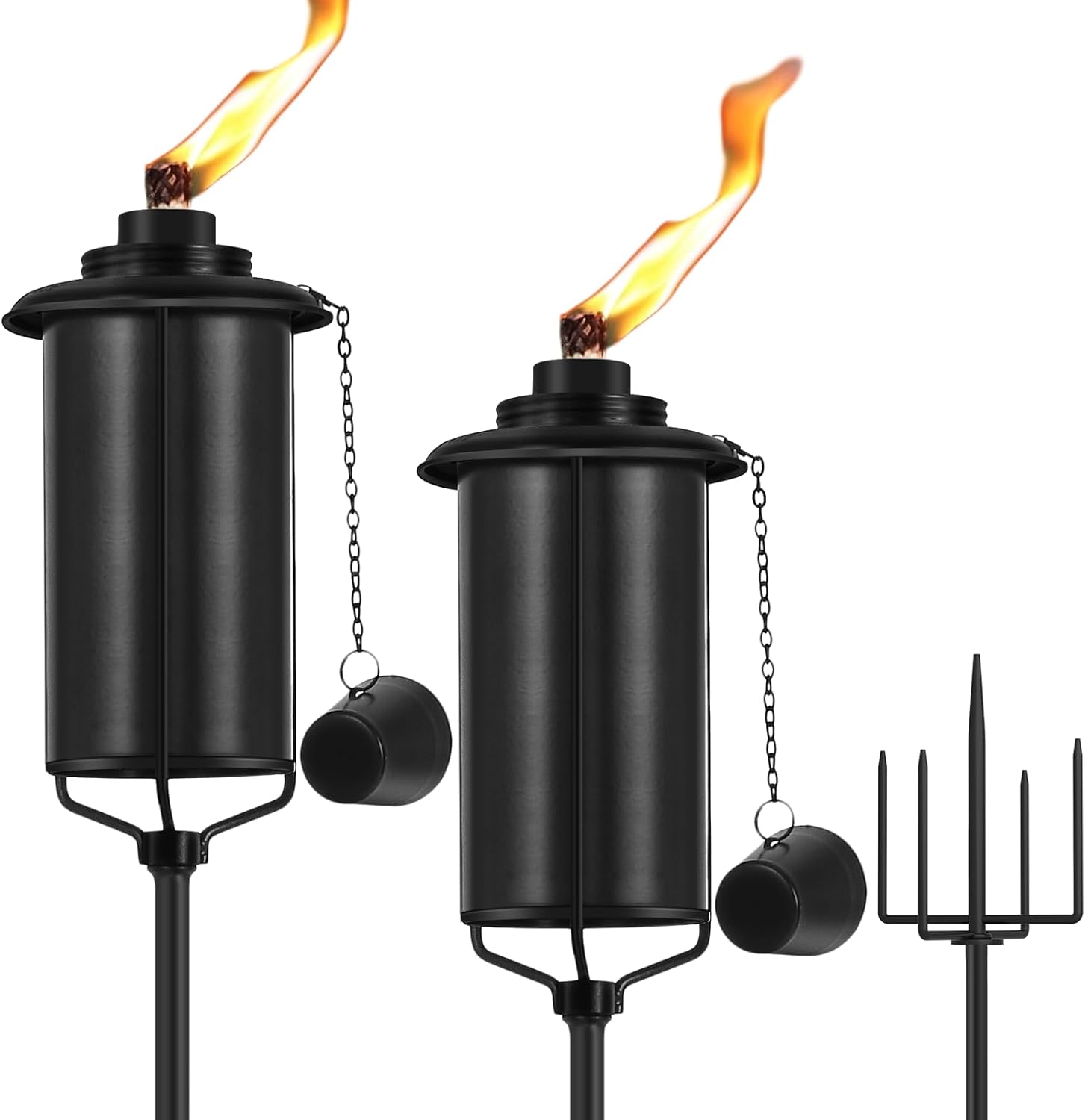 4-Pack Garden Metal Torches, 60" Upgraded Citronella Torches with 5-Prong Grounded Stakes, 16 oz Heavy-Duty Outdoor Torch Lights for Patio, Pathways, and Parties (Ultra-Stable Design)