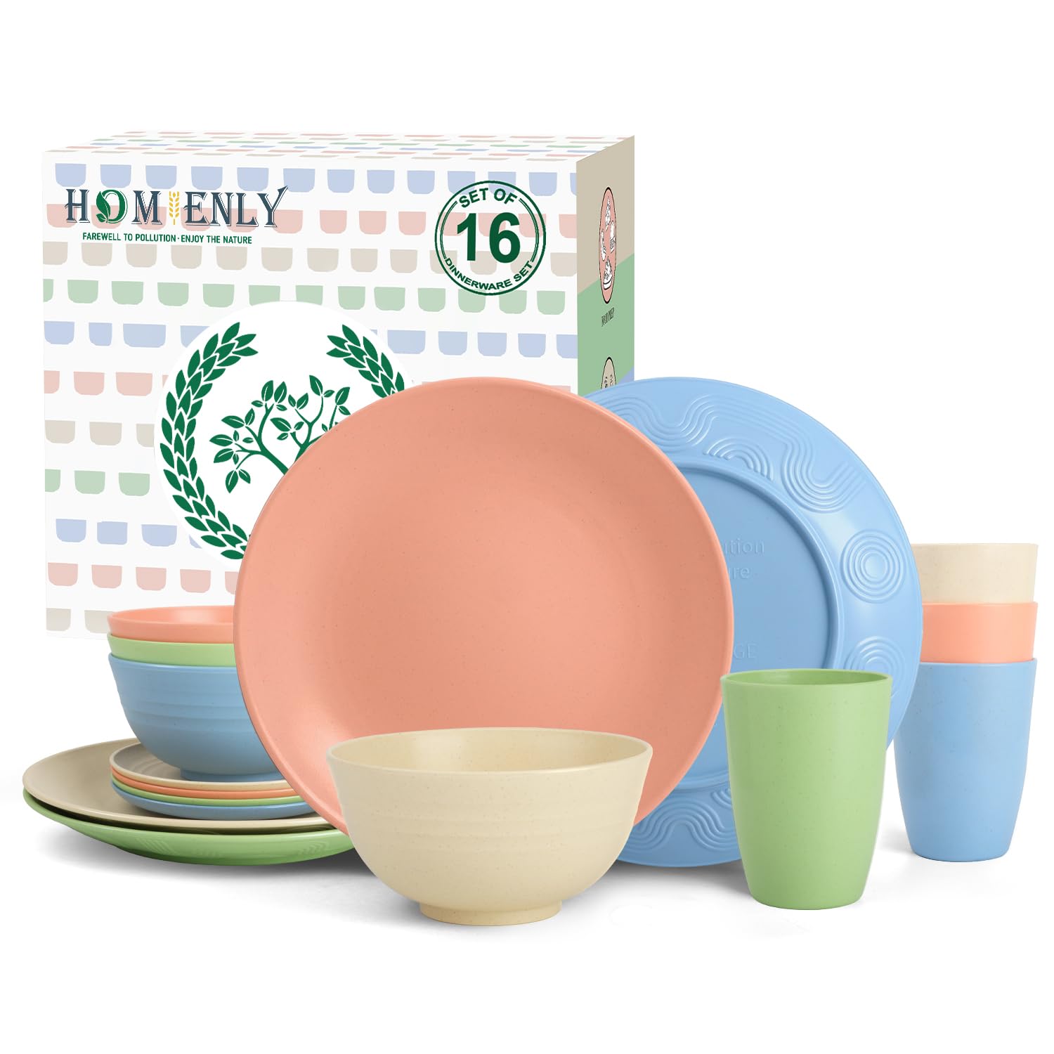 Homienly 16-Piece Wheat Straw Dinnerware Set