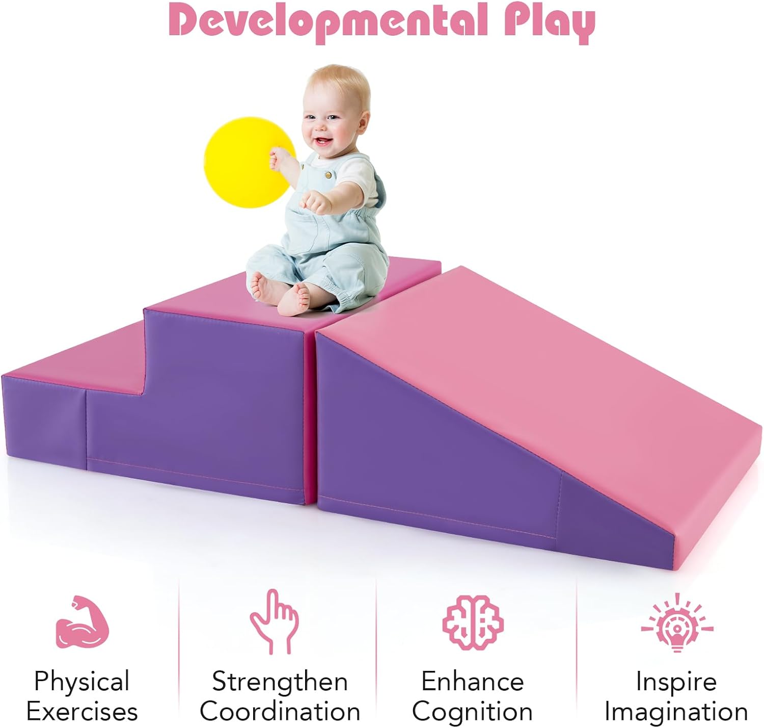 Olakids Climbing Toys for Toddlers, Indoor Baby Foam Climbing Blocks Soft Play Set with PU Leather, Kids Climb and Crawl Playset Sliding Activity Structure Gym Playground Climber