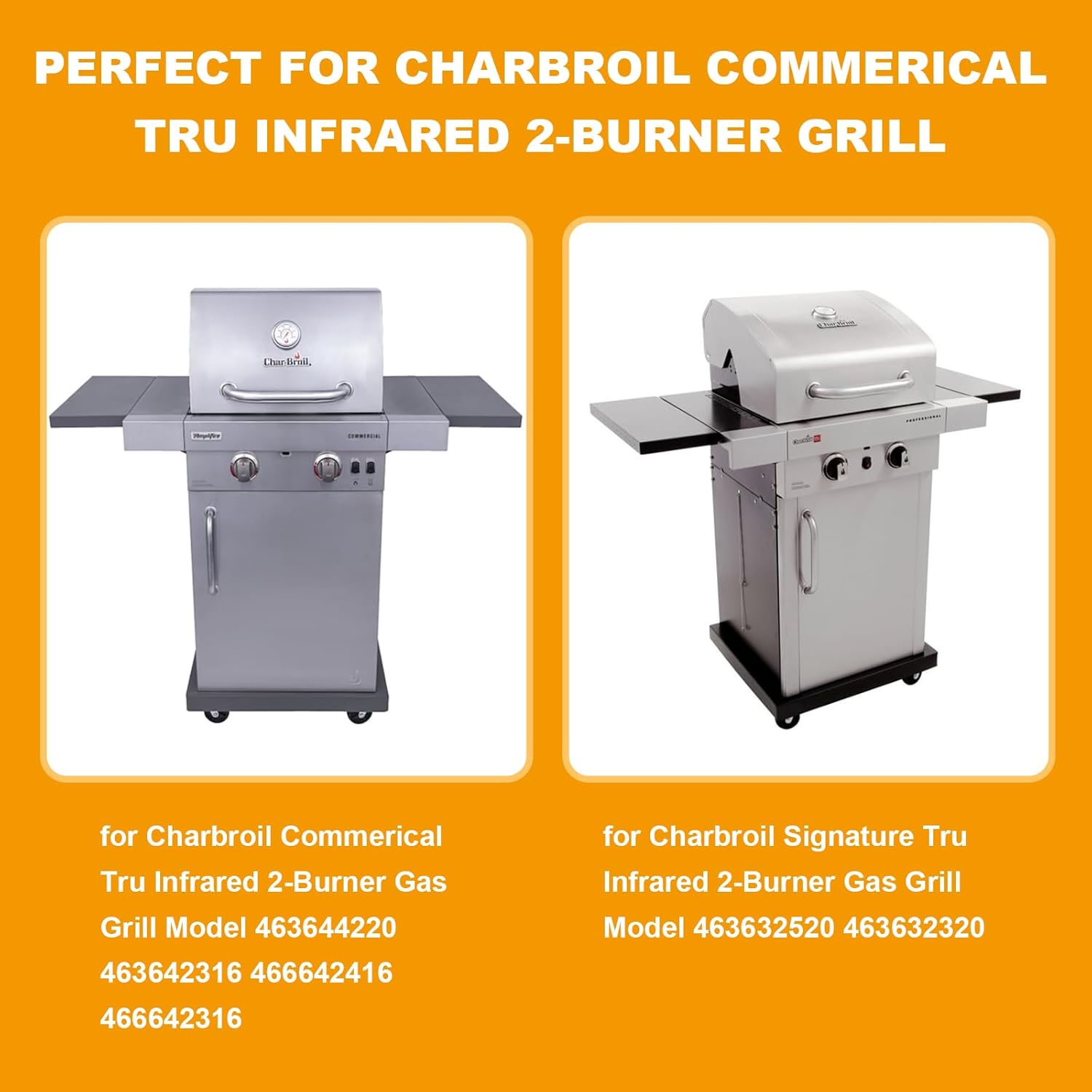 Grill Replacement Parts for Charbroil Tru-Infrared 2-Burner Gas Grills 463644220 463642316 463632520 463632320 463675016 Models Cast Iron Cooking Grates Stainless Steel Emitter Heat Plate Grill Burner