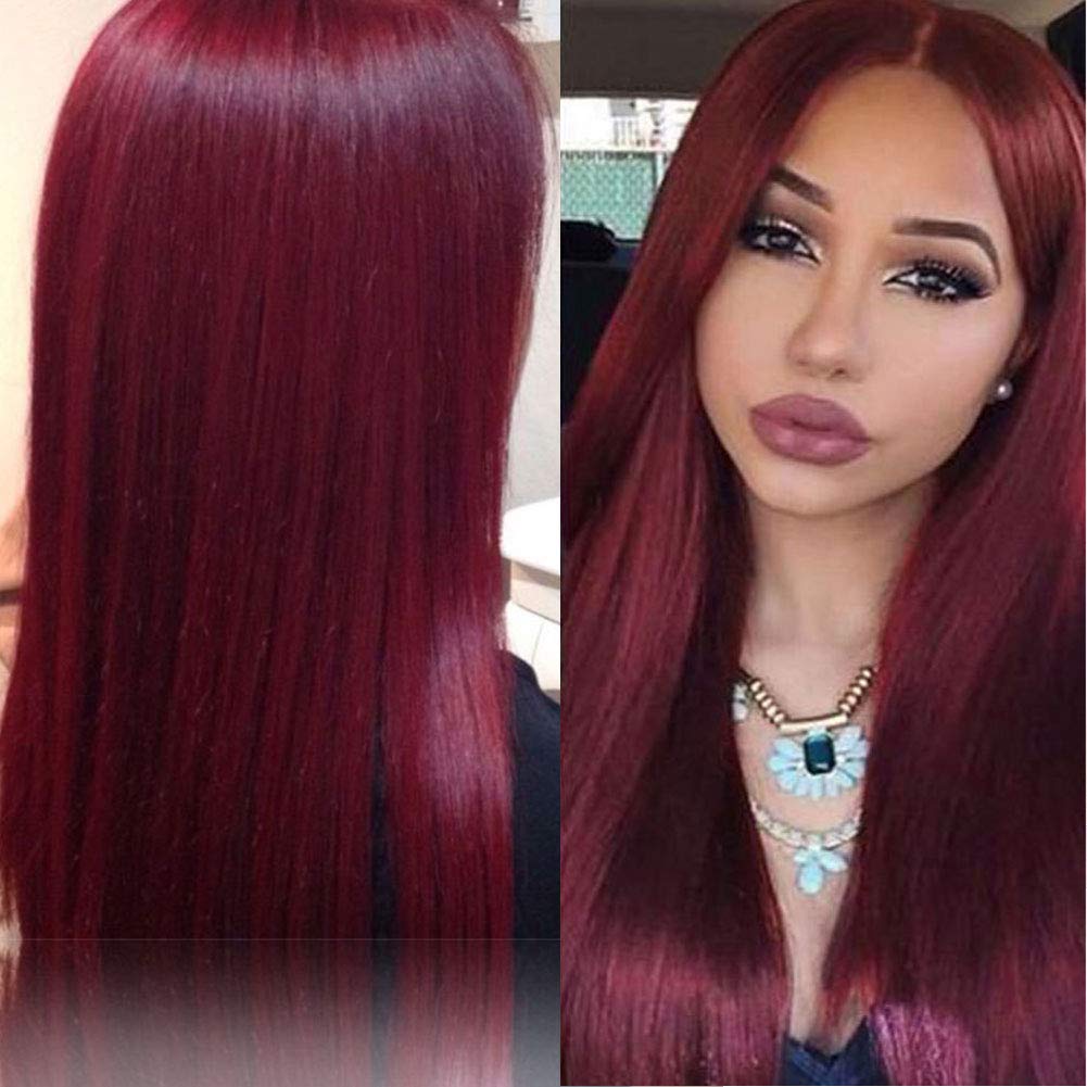 Human Hair Straight full lace wig 100% Real Brazilian Hair Ombre Black Roots 1B 99J Color 130% Density Wig For Black Women (22", full lace wig)