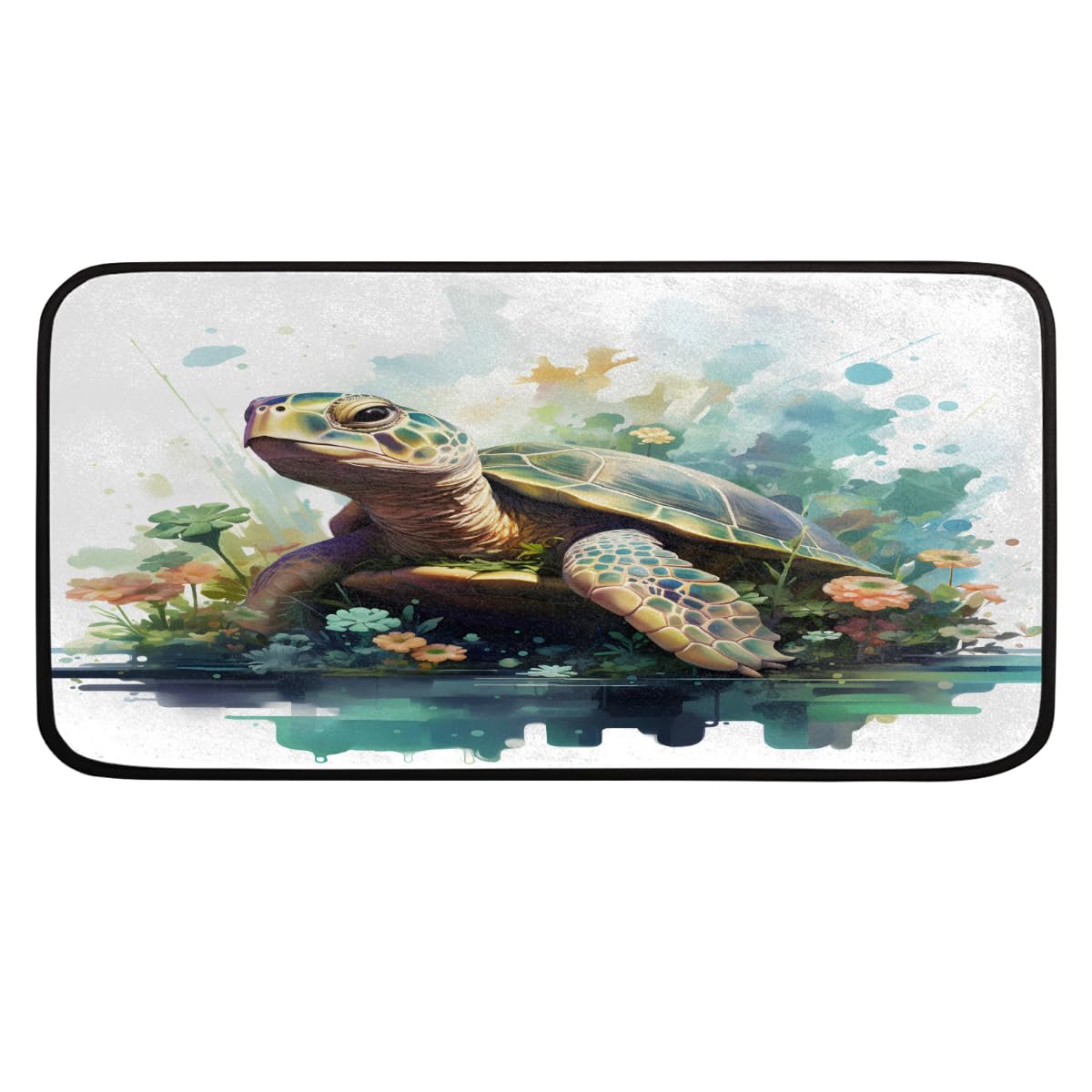 Tapis de cuisine absorbant lavable anti-fatigue 99x51 cm tortue fleurs