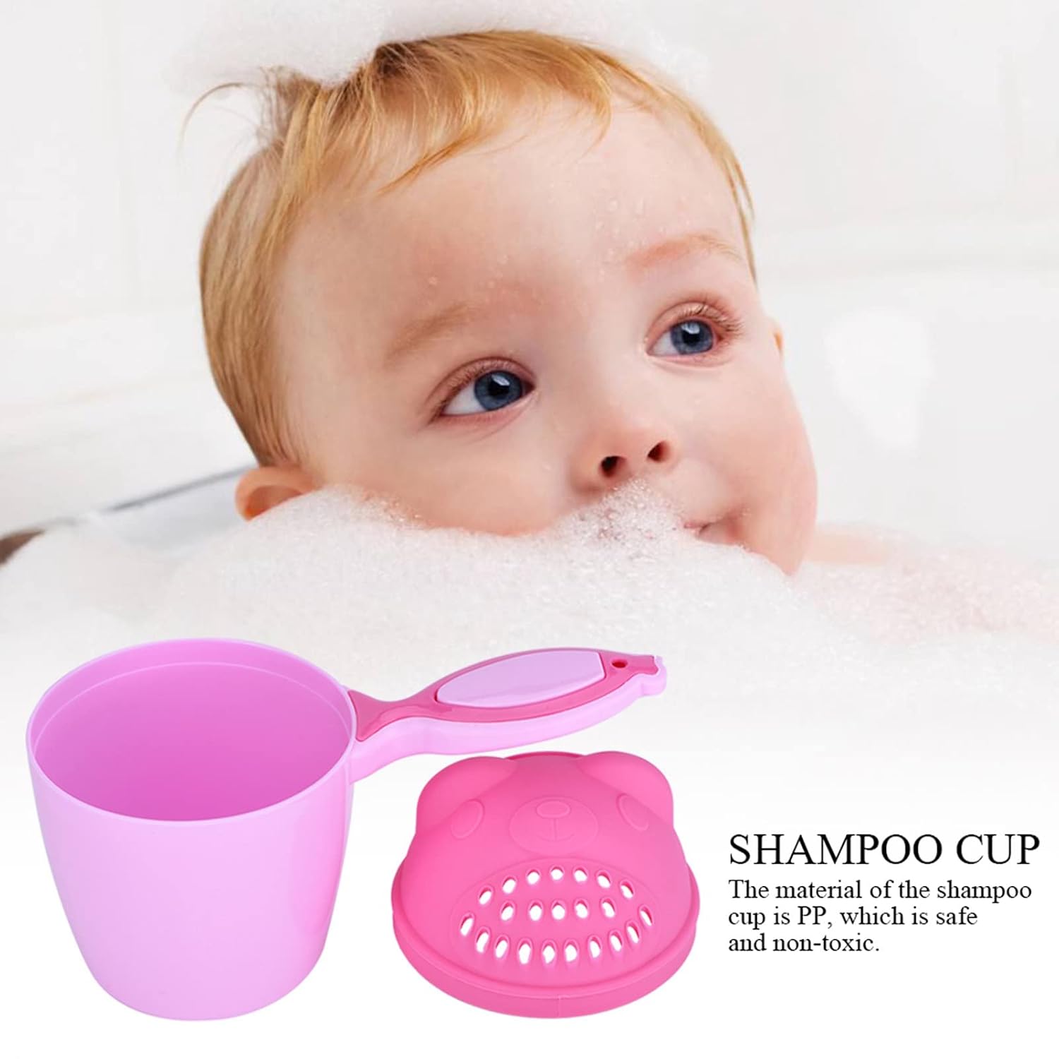 Baby Hair Washing Cup, Detachable Shower Rinse Cup for Kids ¨C Cartoon Bear Design (Pink)