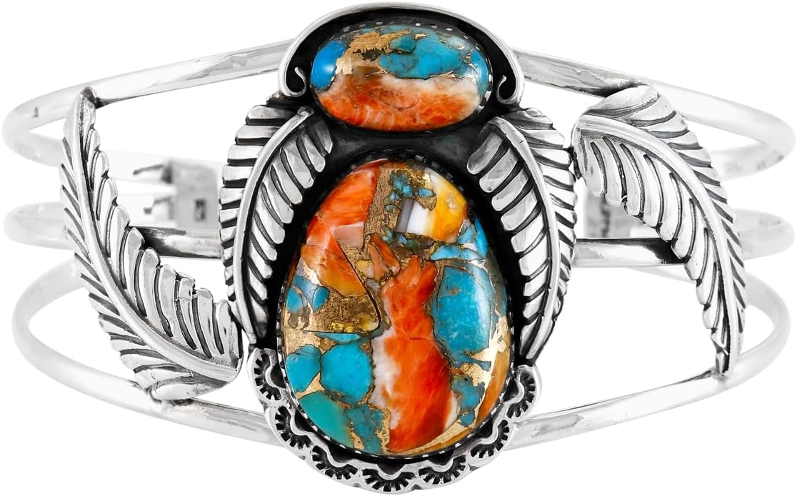 Turquoise Bracelet Sterling Silver 925 Genuine Gemstones Cuff Bracelet