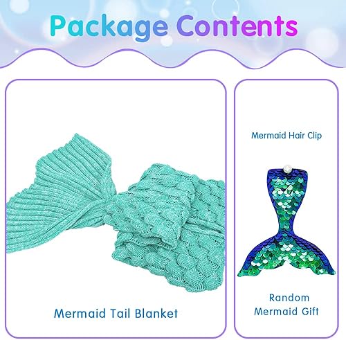 Miniatura 6 de AmyHomie Manta de Cola de Sirena, Manta de Sirena para Niñas para Niños, Saco de Dormir Suave de Crochet, Regalo de Sirena para Navidad