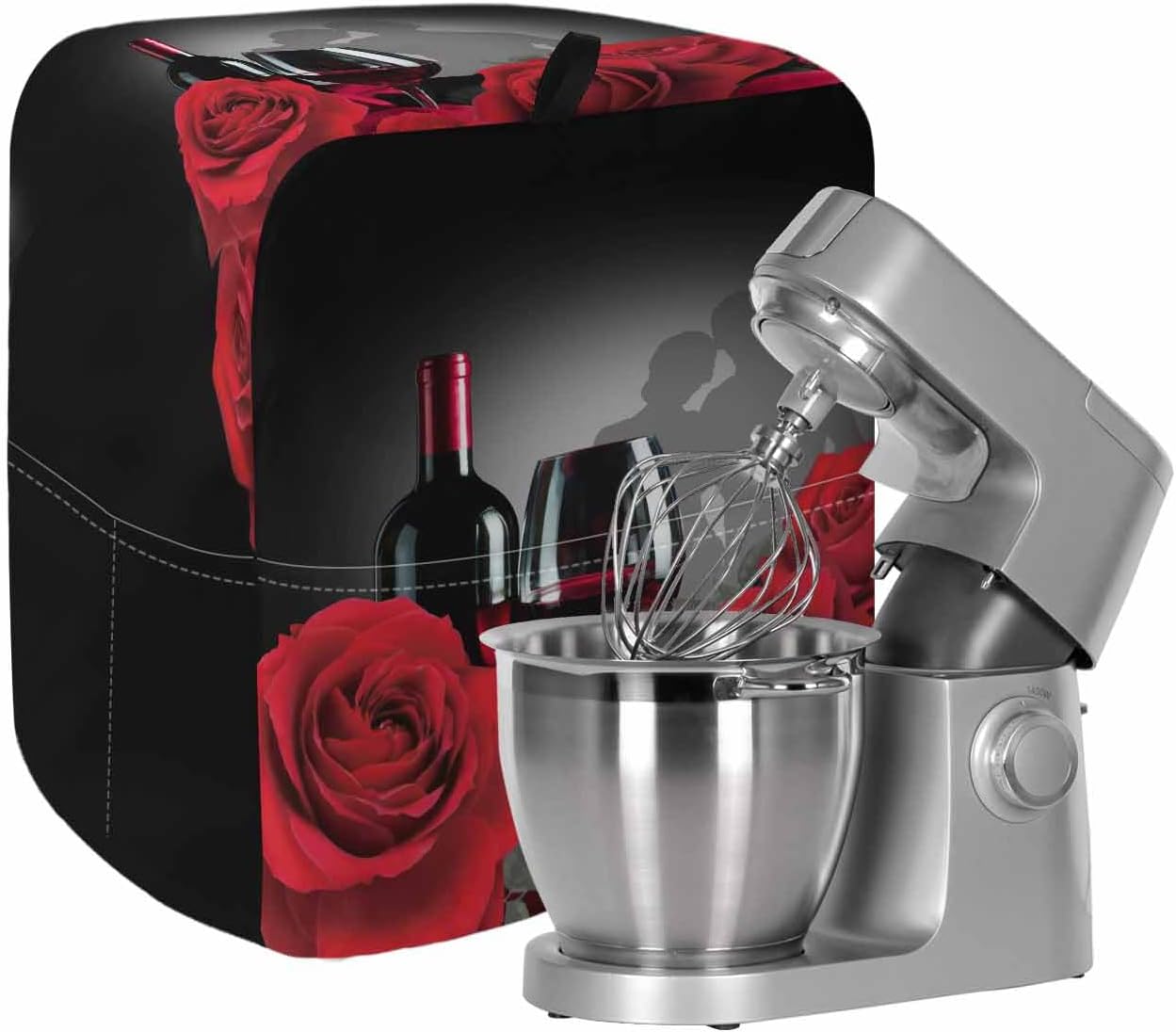 Stand Mixer Cover with Storage Pocket, Valentine's Day Waterproof Kitchen Mixer Covers, Modern Classic Red Rose Flower Kitchen Appliance Dust Cover Compatible with 6-9 Quart Mixers
