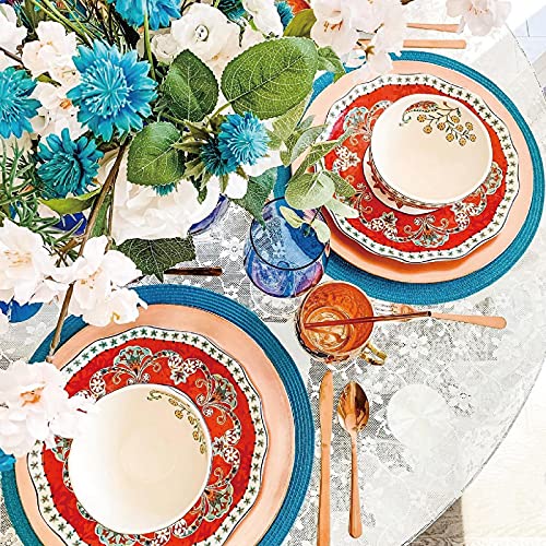 Sonemone 11 Inch Red Farmhouse Floral Dinner Plates, Set Of 4, Large Ceramic Plates For Salad, Dinner, Microwave & Dishwasher Safe #TOP4