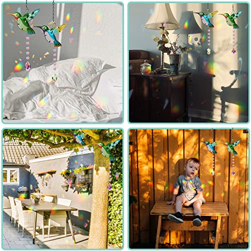 Litially 2Pcs Hummingbird Sun Catchers Indoor Window - Stained Glass Window Hanging Hummingbird Ornament. Crystal Suncatcher For Hummingbird Gifts For Women #TOP6