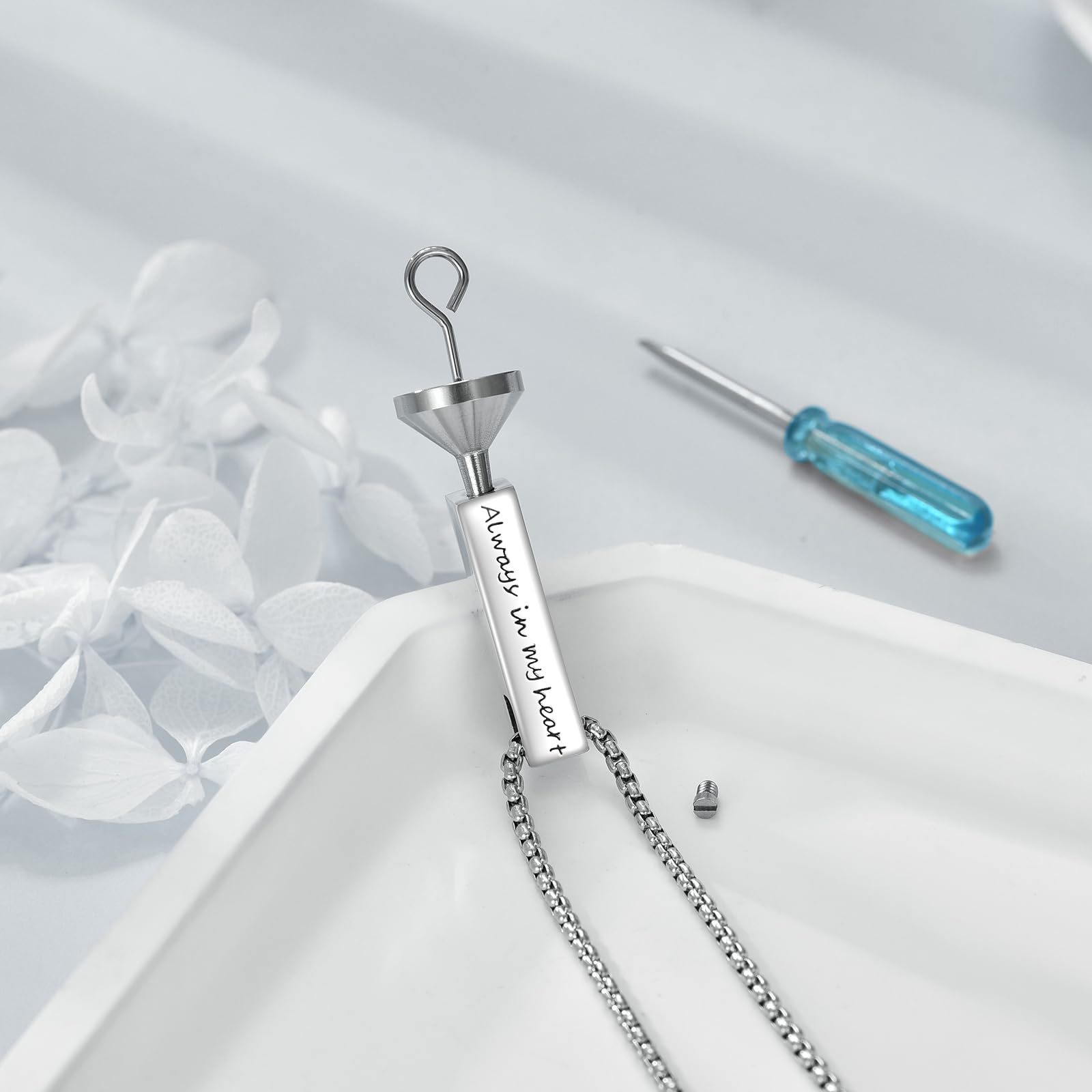 Urne Halsketten für Asche Sterling Silber 3D Bar Kremation Schmuck für Asche Erinnerung Schmuck für Damen Herren