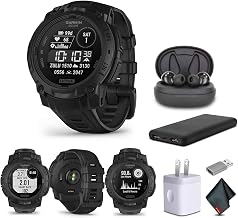 Garmin Instinct 3 Tactical Edition, Solar Charged 45mm Display, Outdoor Rugged GPS Smartwatch Bundle with USB Wall Charger + Microfiber Cleaning Cloth + More