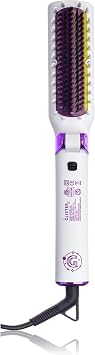 Glister Folding Hair Straightener Brush, Hair Brush for Straightening, Volumizer, Fringe Curler, Styling Comb with Adjustable Temperature - Coconut Ice White
