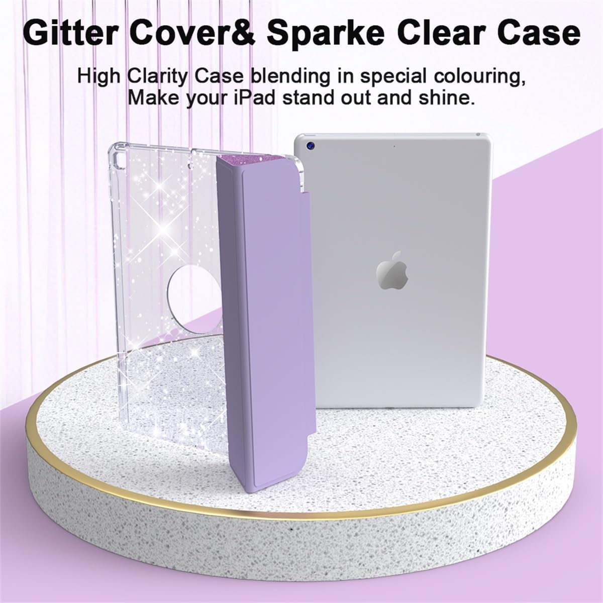 for iPad 9th/8th/7th Generation Case 10.2" with Stand/Pencil Holder [Auto Sleep/Wake] Glitter Bling PU Leather Shell & Clear Soft TPU Back Cover for iPad 10.2 inch 2021/2020/2019, Purple