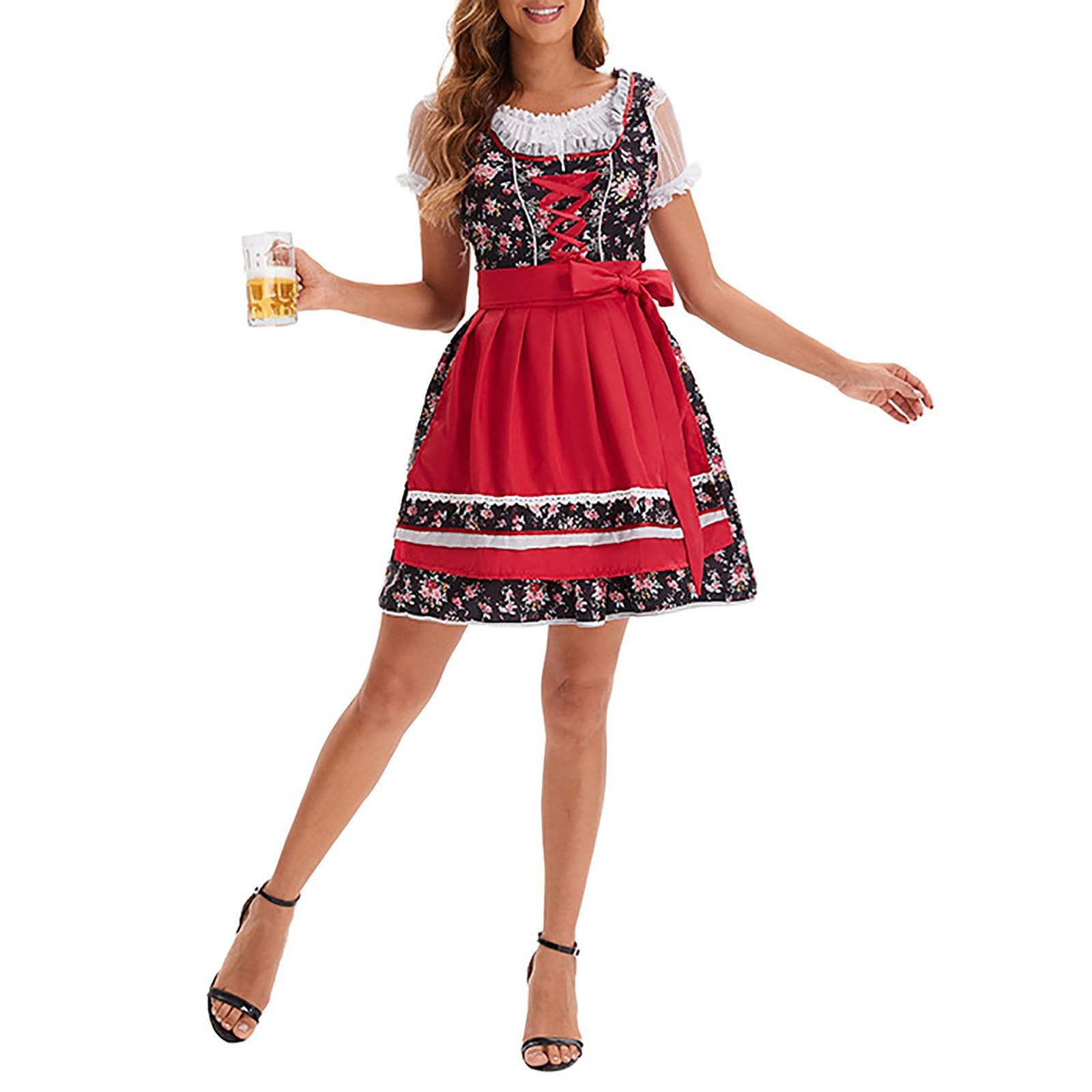 Vestido tirolés para mujer, elegante, vestido midi de encaje, vestido tradicional bávaro, estilo étnico, falda tirolesa, vestido largo para Oktoberfest