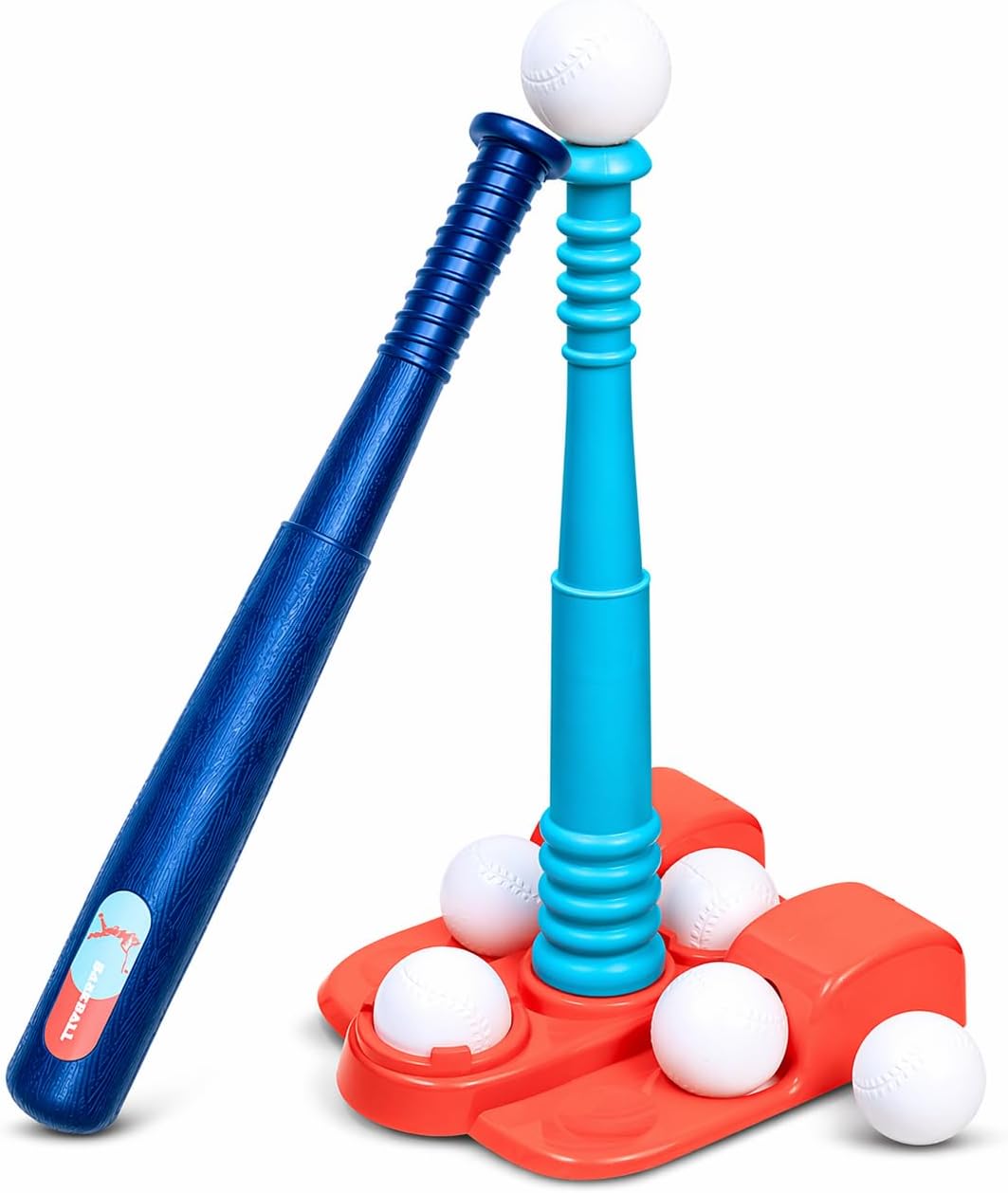 T Ball Stand for Kids and Toddlers 3-5, 5-8. Baseball Set Includes 6 Large Balls, an Adjustable Tball Batting Tee, and a Storage Net. Kids Bat & Teeball, T-Ball Sets for Kids