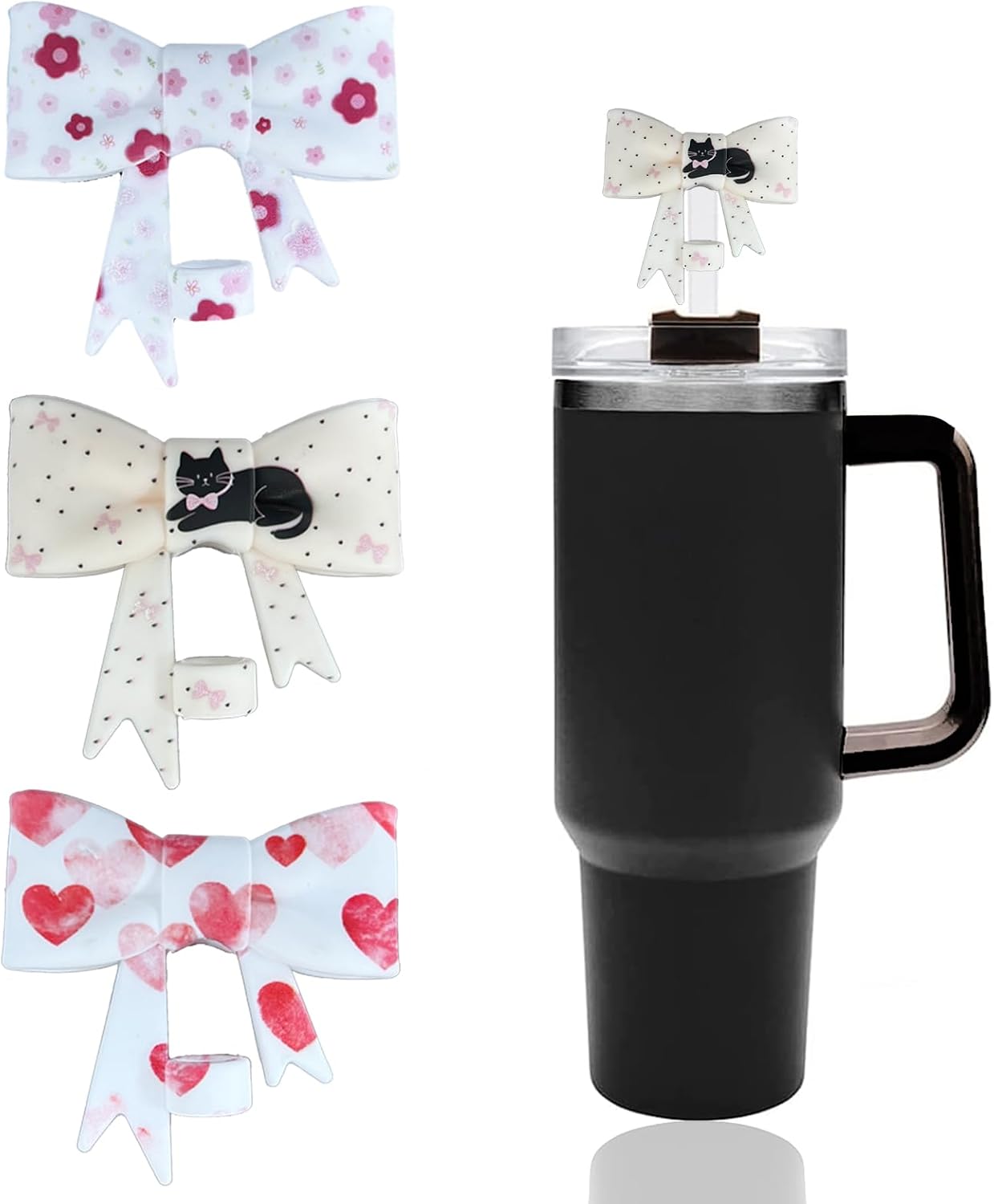 4 Pcs Bow Straw Covers Cap Toppers Compatible with Stanley 30&40 oz Tumbler Cups,Reusable Cute Silicone StrawTips Protectors for 0.4 in/10mm StanleyCups StrawAccessories