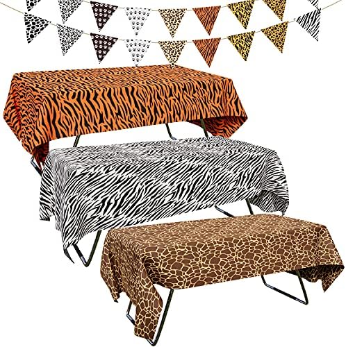 Animal Safari Birthday Decorations Set, Jungle Theme Party Supplies, Ideal for Birthday Parties, Animal Theme Party, Baby Shower Decoration , Zoo Safari Themed Party (3 Tablecloths + 2 Banners) 5 PCS