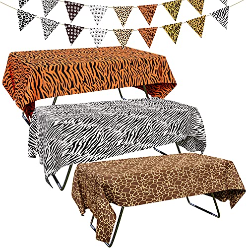 Animal Safari Birthday Decorations Set, Jungle Theme Party Supplies, Ideal For Birthday Parties, Animal Theme Party, Baby Shower Decoration , Zoo Safari Themed Party (3 Tablecloths + 2 Banners) 5 Pcs #TOP3