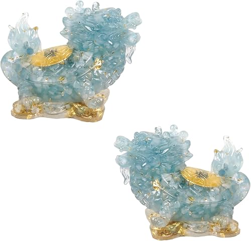 Rockcloud Paquete de 2 figuras de animales de Feng Shui de cristal de bolsillo de aguamarina hechas a mano para riqueza y buena suerte