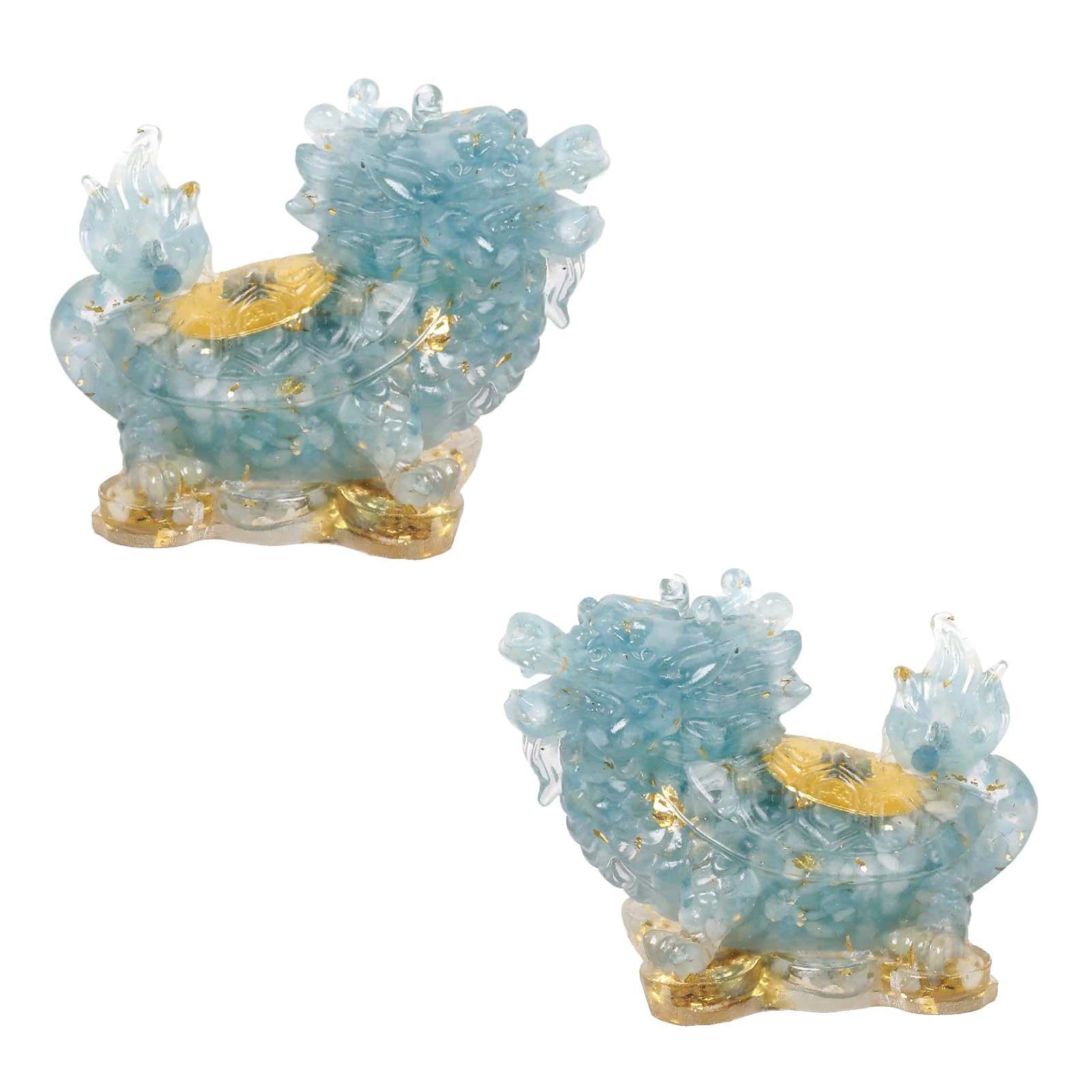 Tortue Dragon aigue-marine lot de 2 cristaux à offrir pour la chance