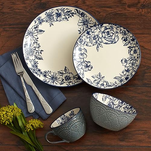 Pfaltzgraff Gabriela Blue 16-Piece Dinnerware Set, Service for 4, Durable Stoneware Plates, Bowls, and Mugs with Elegant Blue Pattern, Dishwasher Safe by Pfaltzgraff - Image 6