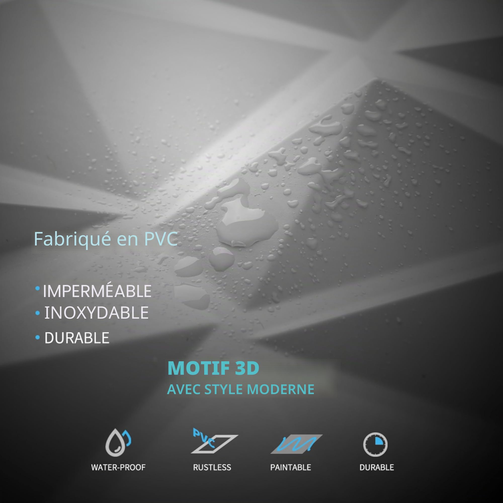 Art3d Lot de 33 panneaux muraux décoratifs 3D en forme de diamant, Blanc mat 30,5 x 30,5cm, PVC imperméable