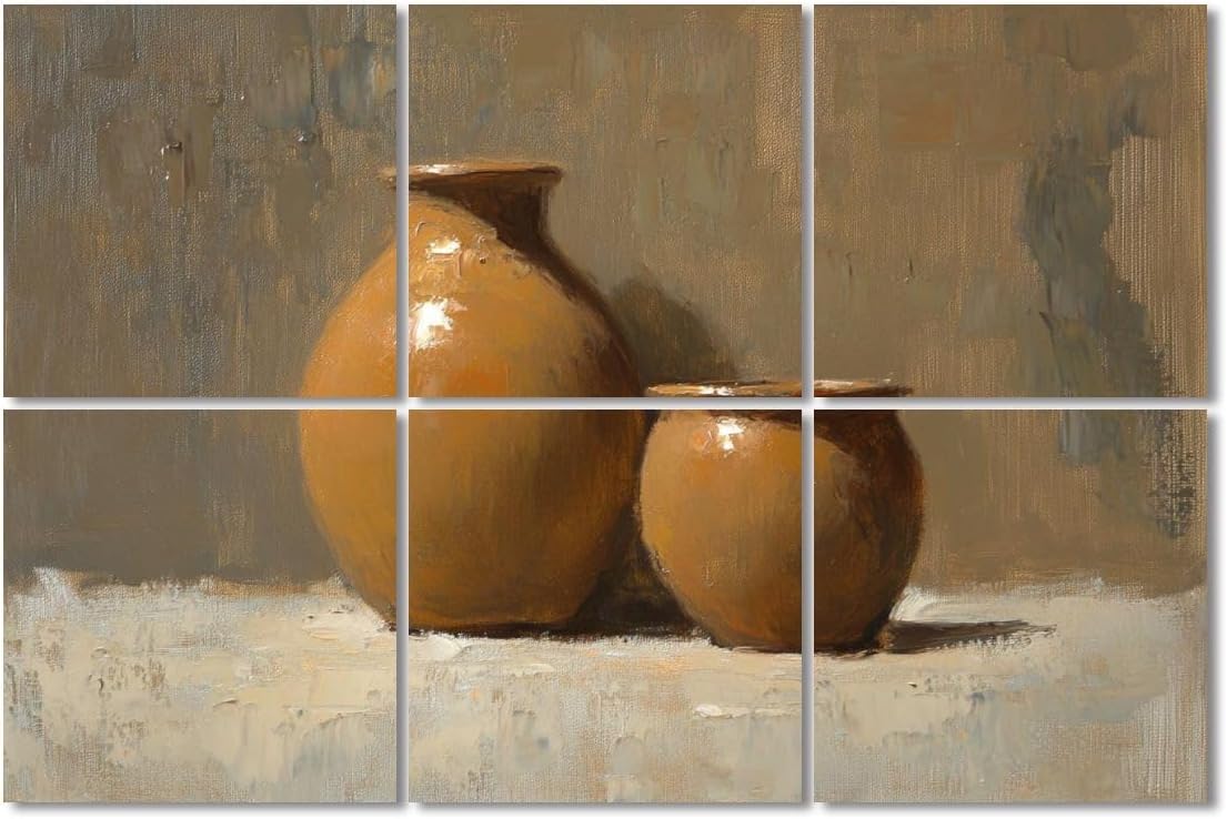 6 Pack Art Acoustic Panels Sound Absorbing Pottery Still Life Vases Earth Tones Bright Blue Orange Hues Abstract Decorative Soundproof Wall Panels Self Adhesive for Recording Studios Office 72"x48"