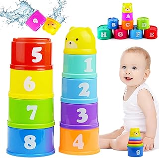Fanomini 9Pcs Stacking Cup Toys Baby Plastic Cups with Letters And Numbers Learning Activity Nesting Cups Colorful Stacking Cups Game Toy Toddler Montessori Toys Early Educational Bathing Toys for kid