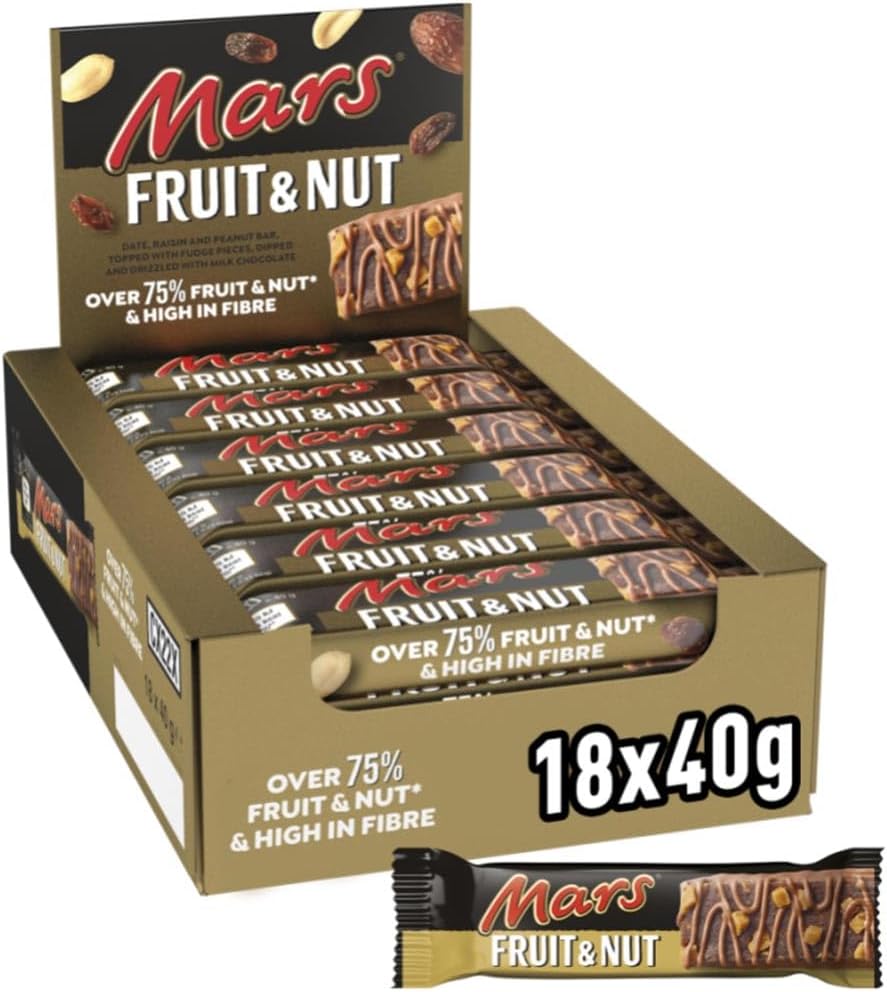 Mars Fruit & Nut Milk Chocolate Bars, Milk Chocolate Bulk Box 18 x 40g, Ideal for Gift, Healthy Snacks or Hamper