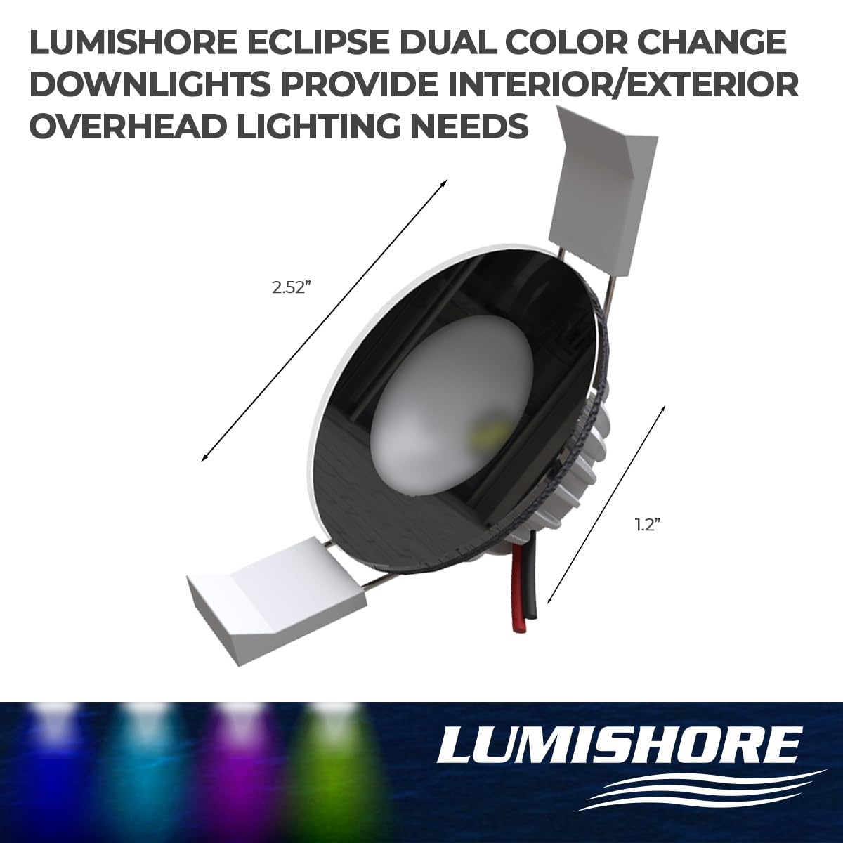 Lumishore DL55 Eclipse LED Downlight – Blue/White (Black Bezel), Dimmable, Flush Mount, Shallow Depth, Simple 2 Wire, 60-0486