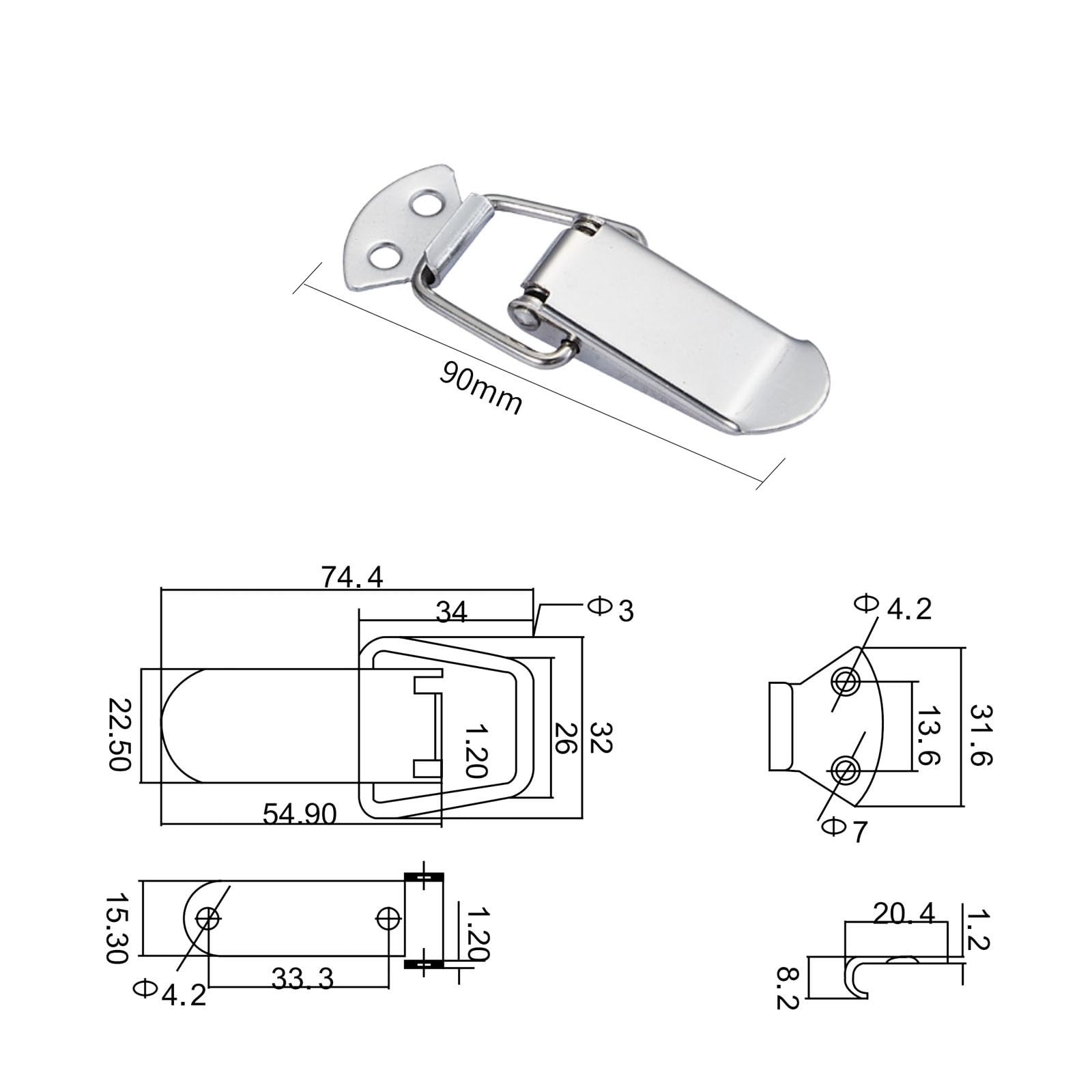 Leliafleury 4PCS Spring Loaded Toggle Latch Stainless Steel Tension Clasp Spring Lock Hasp Catch Duck Billed Buckles for Toolbox Drawer Cabinet Case Closet Medium - Image 2