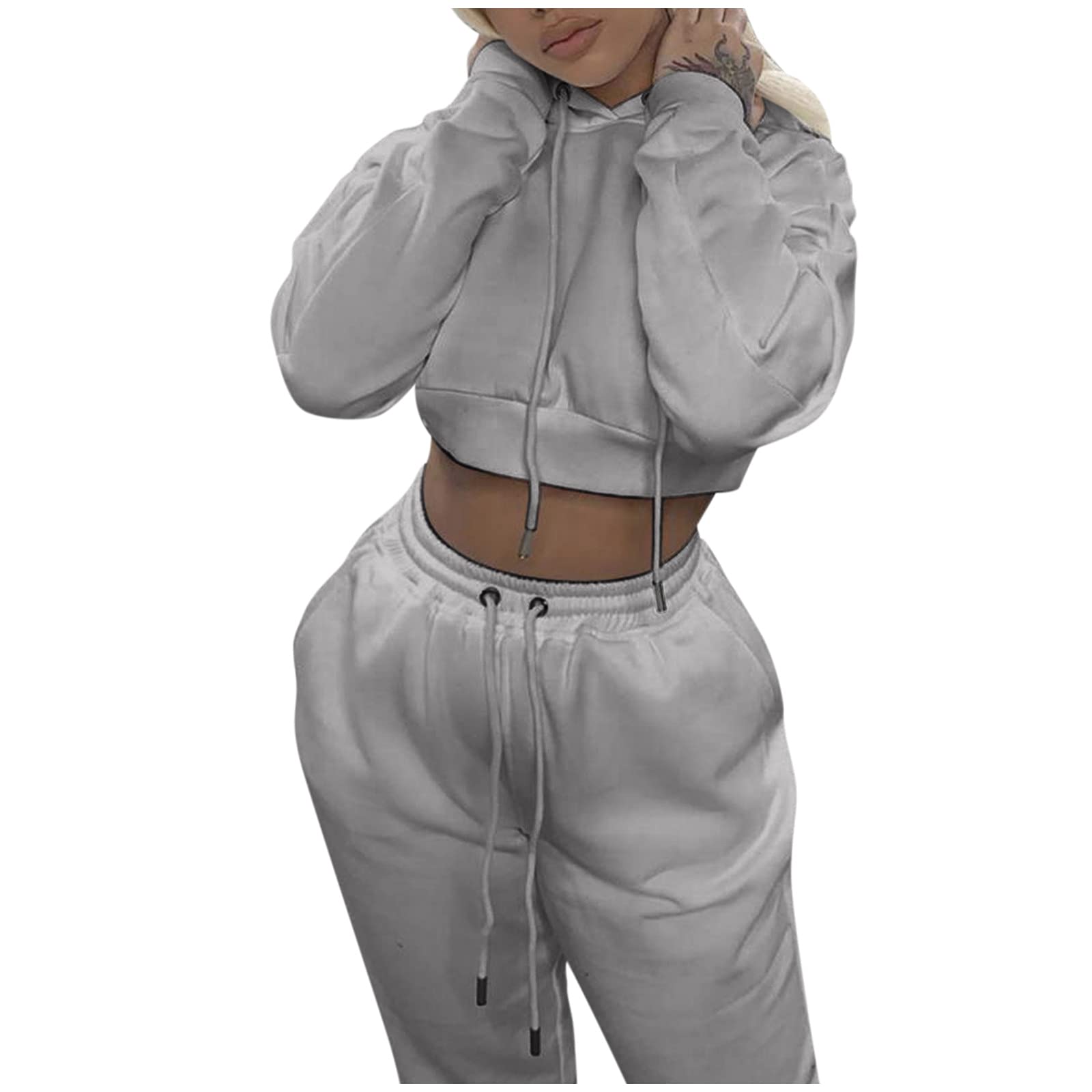 Felpa con cappuccio da donna, oversize, S-2XL, tuta da jogging a vita bassa
