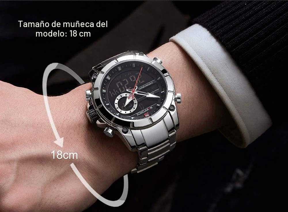 Naviforce Reloj Deportivo Digital para Hombre Relojes Militares de Acero Inoxidable de Cuarzo Impermeable Multifuncional