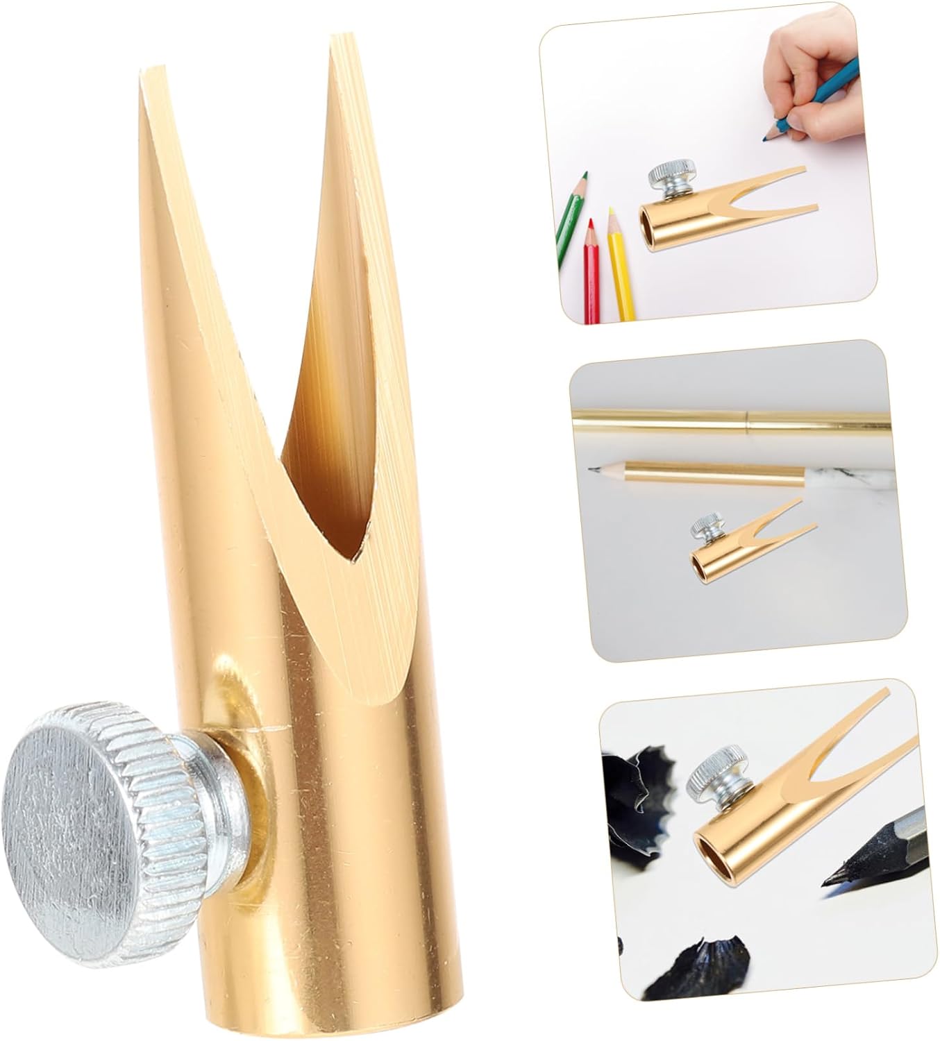 Manual Eyebrow Pencil Sharpener with Dual Metal U Shaped Slots Compact Lightweight Wooden Design for Makeup and Eye Pencils Portable Sharpener for Students and Gold Finish