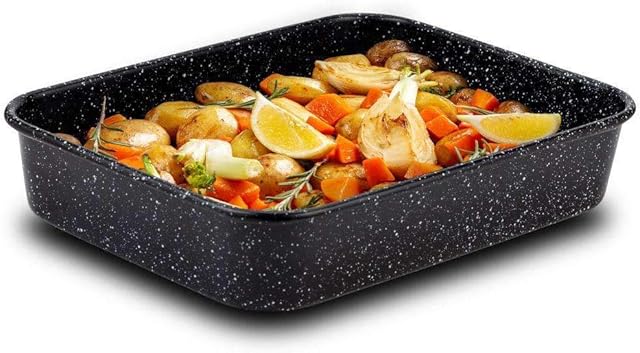 NAVA Nature Roaster Baking Tin, Oven Roasting Tray with Non Stick Stone Coating for Traybake Recipes, Pizza, and Roasting Meats and Veggies, 34cm Rectangular Baking Pan