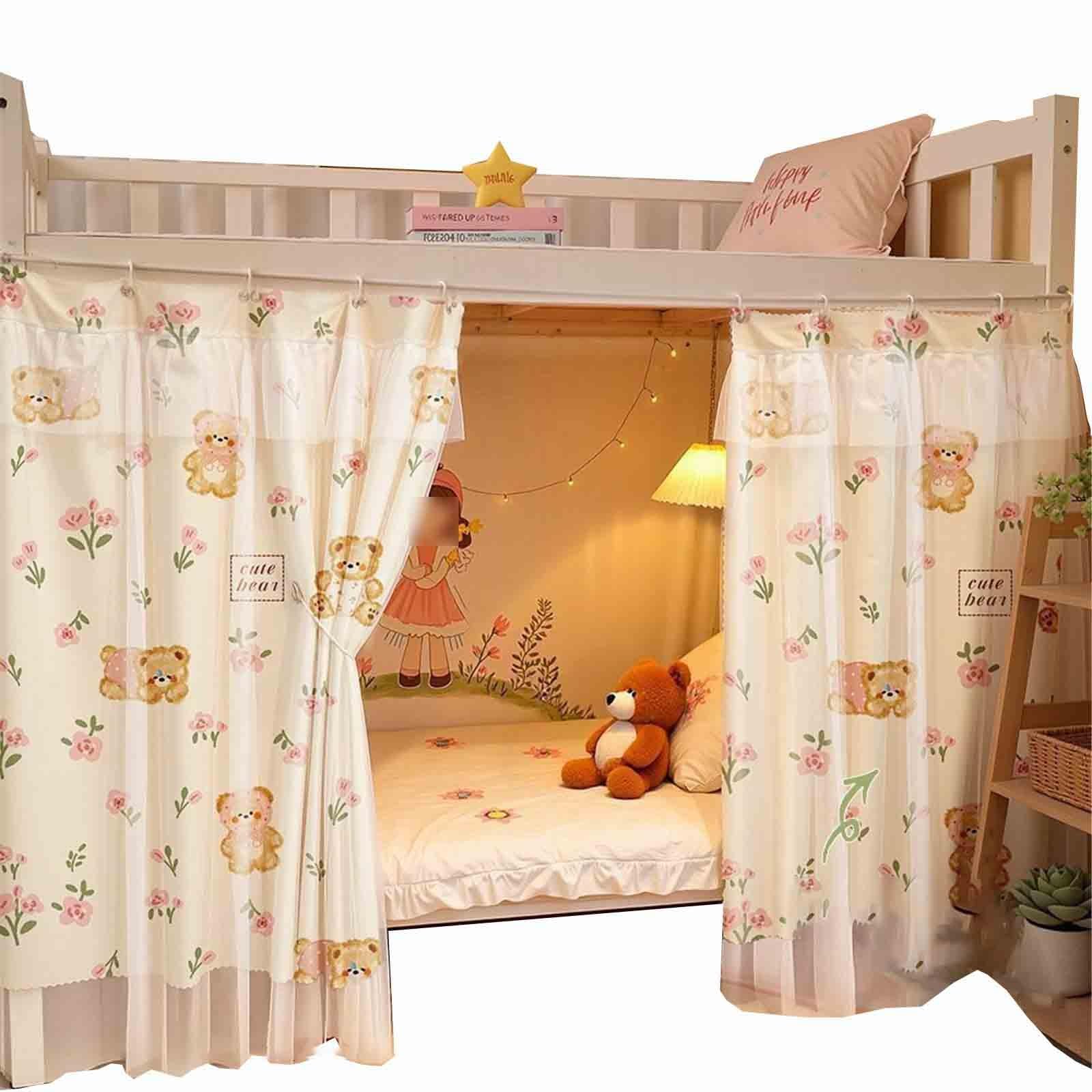 HAJHI Students Dormitories Bunk Bed Curtains with Sheer Bottom Top Loft Bed Curtains Blackout Decorative Bunk Bed Tent Dust-Proof Privacy(1 curtain,1.35m,C)