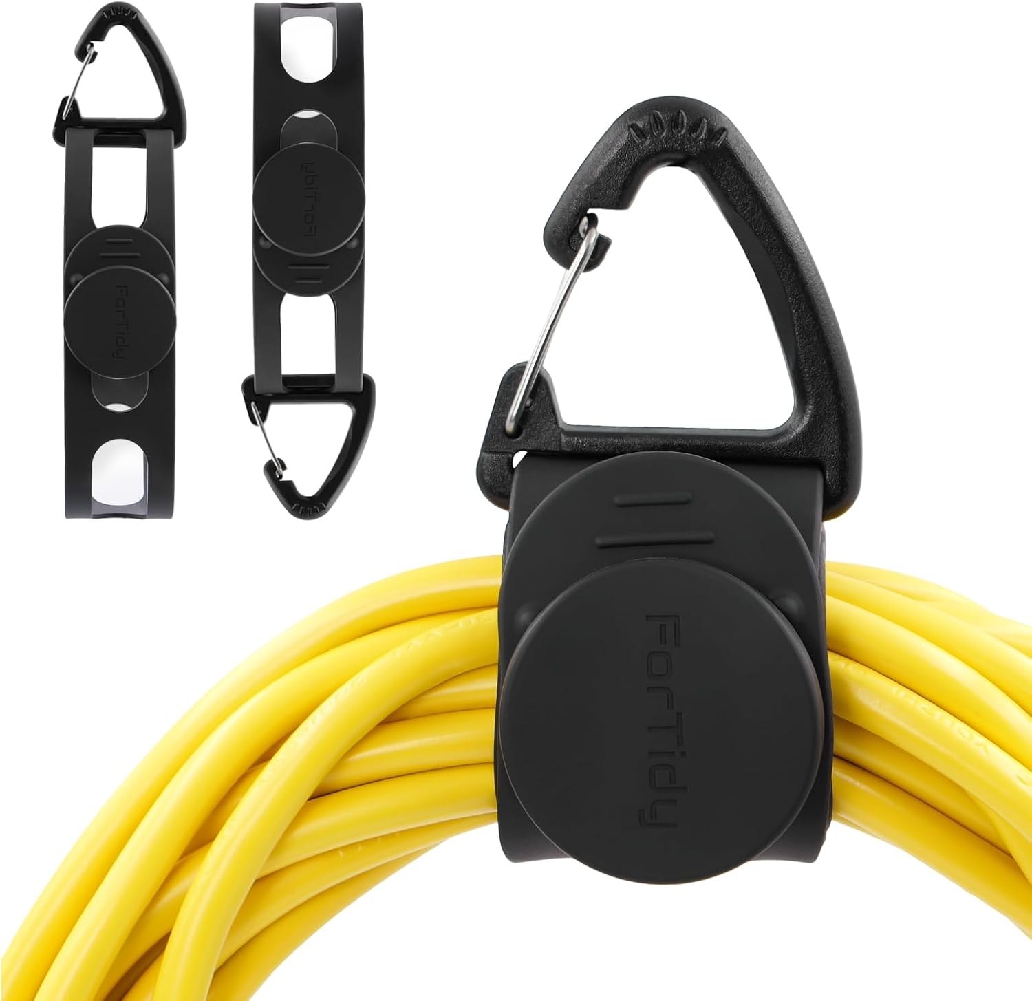 ForTidy Utility Extension Cord Storage Strap with Carabiner Clips, 15.75in Cable Ties for for Cable or Garden Hose Organization on Workshop, Garage, Garden, RV and Boat (Black, 2pcs)