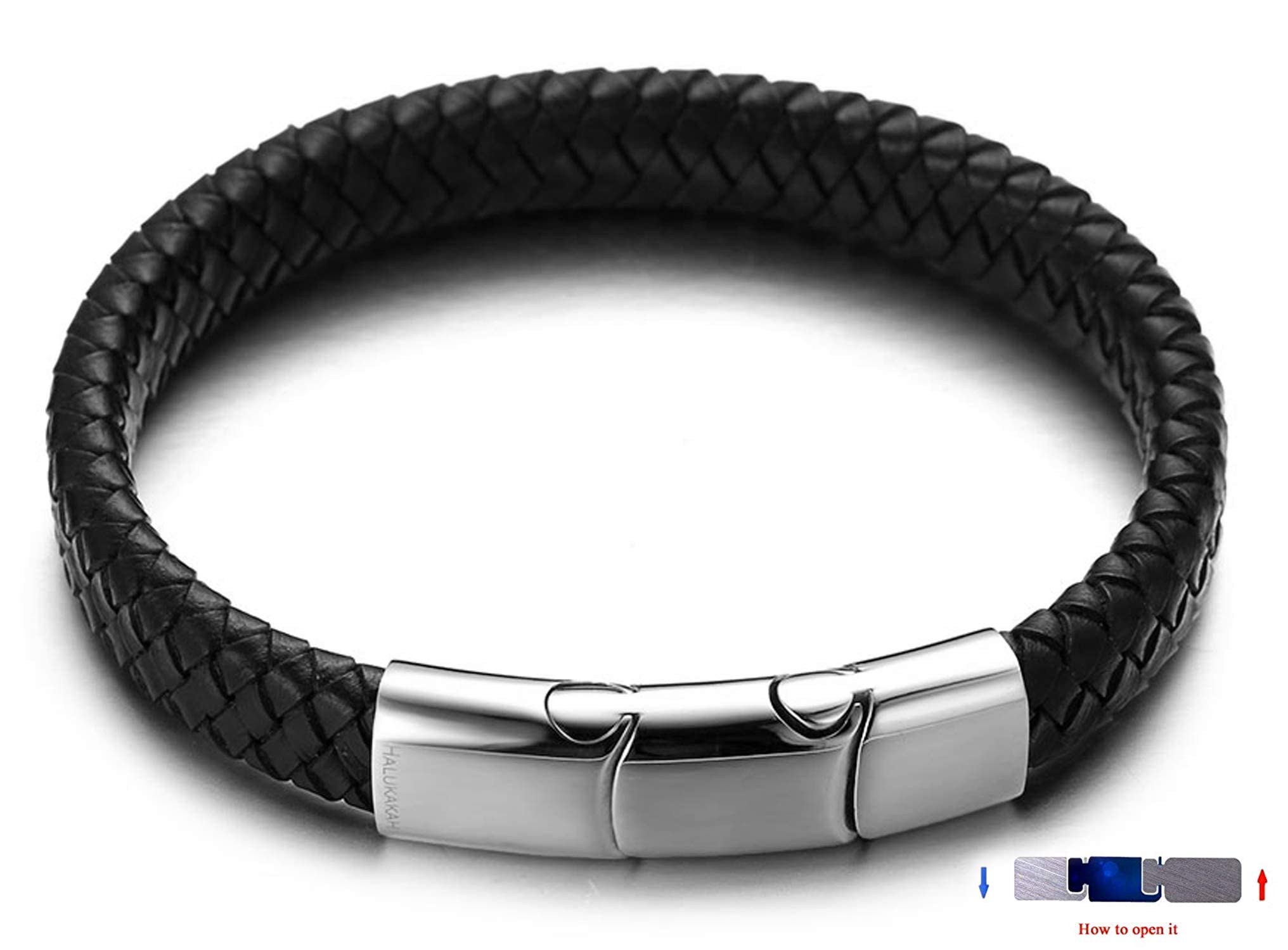Solo Junior Pulsera de Cuero Marrón/Negro Clásico 6-15 Años Cierre Magnético Titanio Dorado/Plata/Negro 7"+0.7"(18+1.5cm) Caja de Regalo