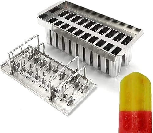 20 moldes para paletas, kit de soporte de moldes de paletas de hielo de acero inoxidable comercial GDAE10 con 100 palos de bambú reutilizables y
