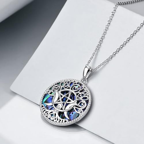 Miniatura 3 de YFN Collar con dije de triple luna y diosa de plata esterlina, pentagrama y ópalo, collar con dije de ópalo pagano, amuleto mágico wiccano, árbol de