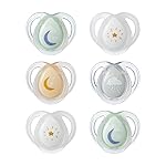 Tommee Tippee Night Time Pacifier, 0-6 Months, Symmetrical Silicone Baglet, BPA-Free Binkies, Glow in The Dark Technology, Blue Pastels, Pack of 6