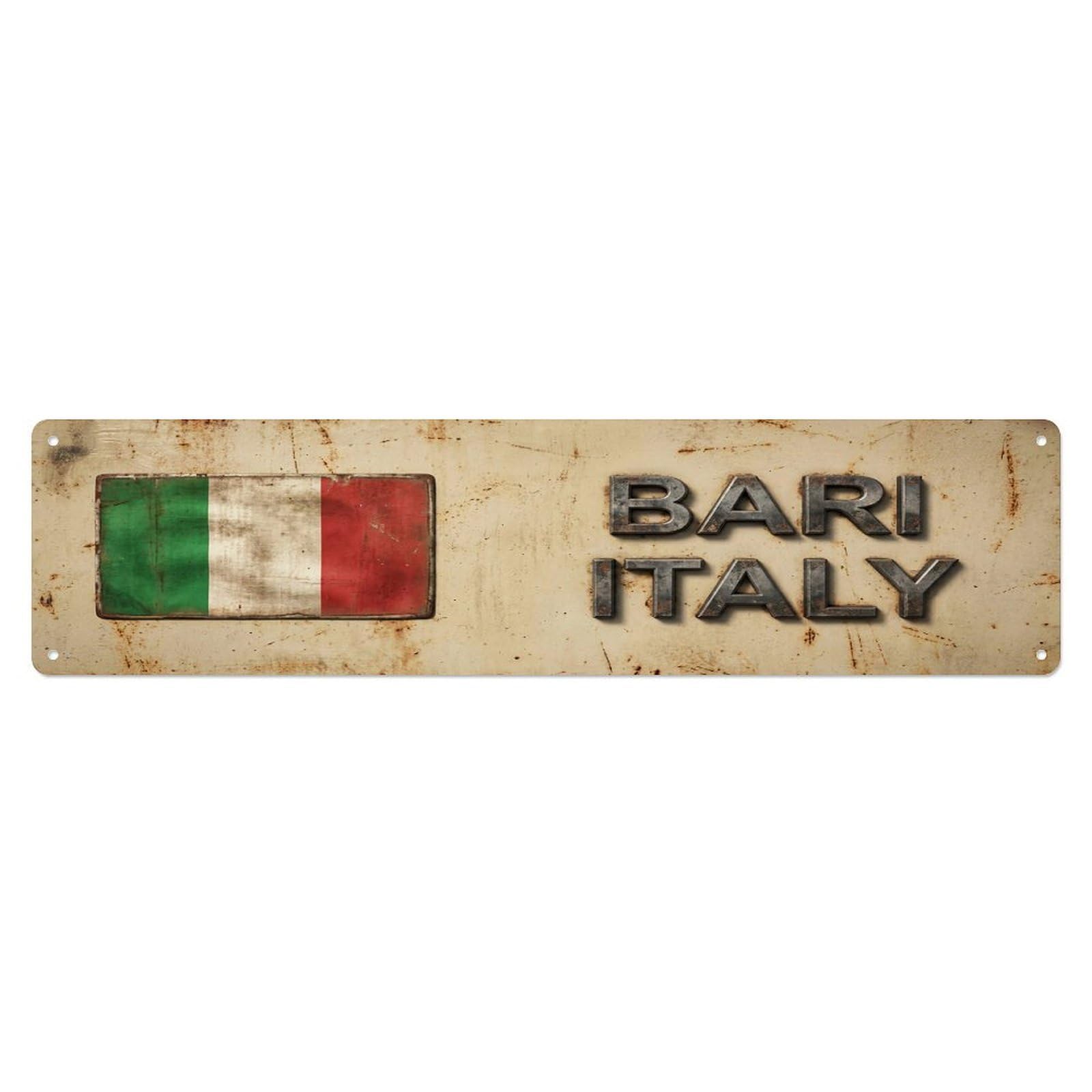 Vintage Bari Italy Flag Decor Rustic Travel Metal Tin Sign