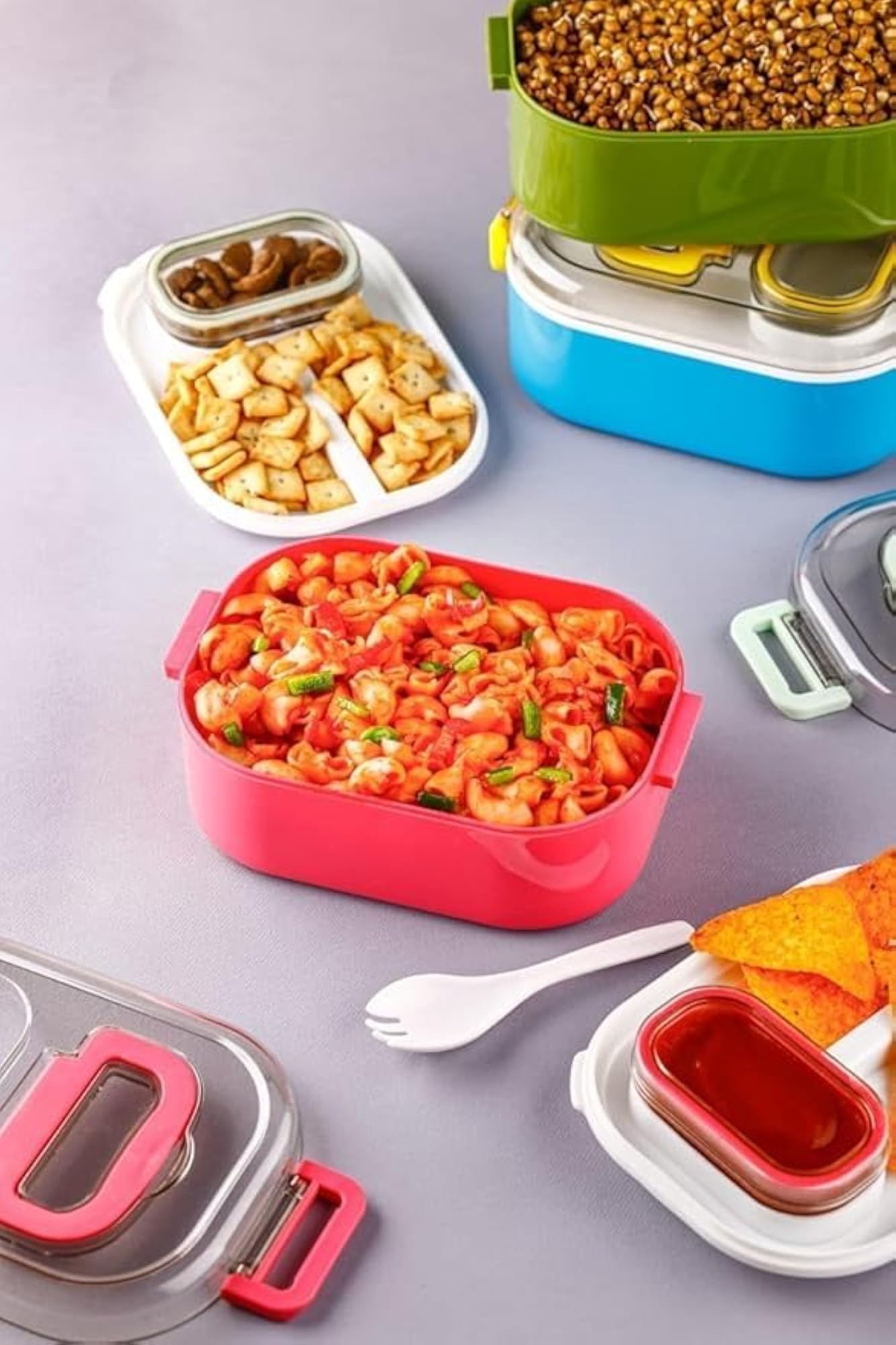 Airtight Plastic Lunch Box with Spoon & Mini Container
