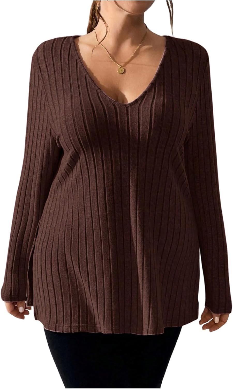 Women's Plus Size Oversized T Shirts V Neck Long Sleeve Knitted Going Out Tops